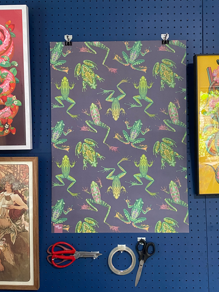 Wrapping Paper: Frogs on Charcoal  x 5 Sheets